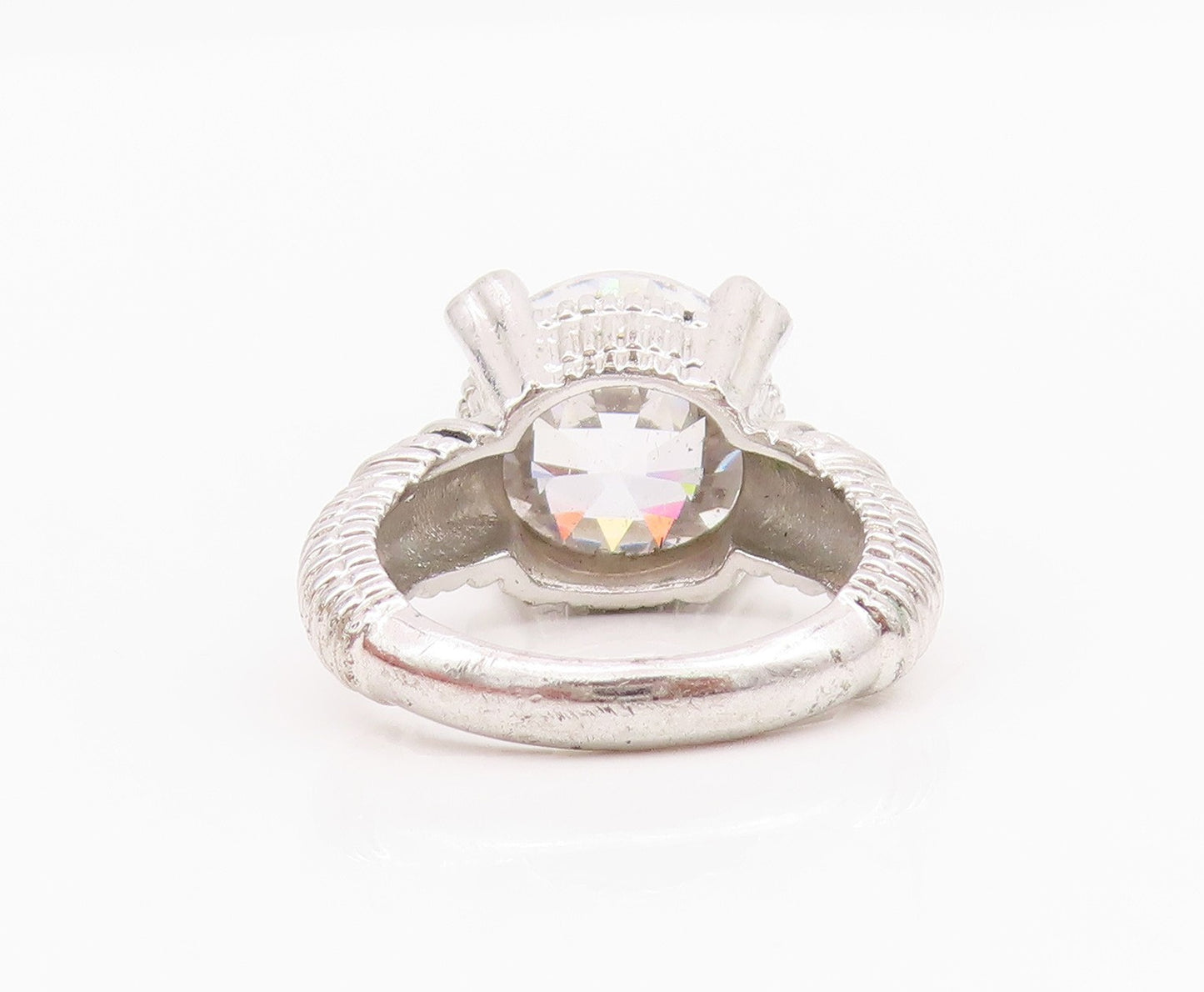925 Sterling Silver Vintage Ring Roped Grooved Round Cut CZ  Sz 7  RG33093