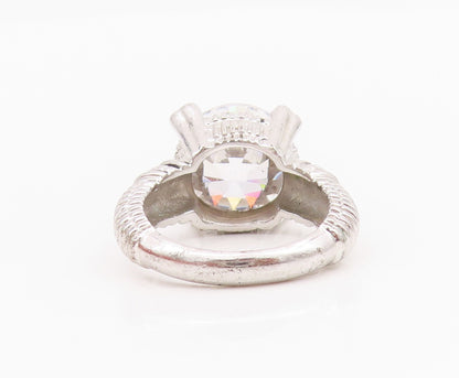 925 Sterling Silver Vintage Ring Roped Grooved Round Cut CZ  Sz 7  RG33093
