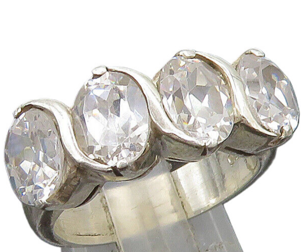 925 Sterling Silver  Vintage Four Stone Cubic Zirconia Ring Sz 7  RG24255