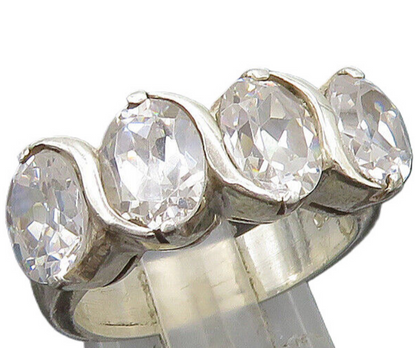 925 Sterling Silver  Vintage Four Stone Cubic Zirconia Ring Sz 7  RG24255