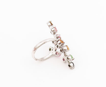 925 Sterling Silver Vintage Ring Multi Gemstone Bypass Leaf Branch Sz 9 RG34289