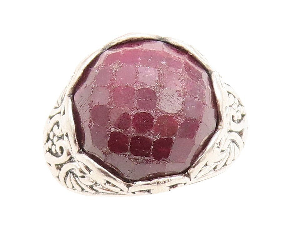 925 Sterling Silver Vintage Ring Large Floral Carved Gemstone  Sz 10.5  RG31483