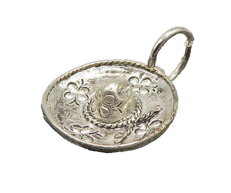 925 Sterling Silver  Vintage Petite Floral Sombrero Hat Pendant  PT16723