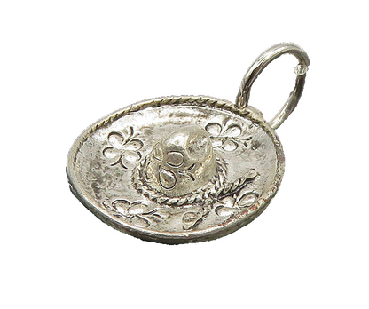 925 Sterling Silver  Vintage Petite Floral Sombrero Hat Pendant  PT16723
