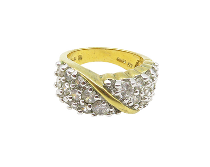 925 Sterling Silver  Topaz Shiny Gold Plated 2 Tone Band Ring Sz 6.5  RG18689