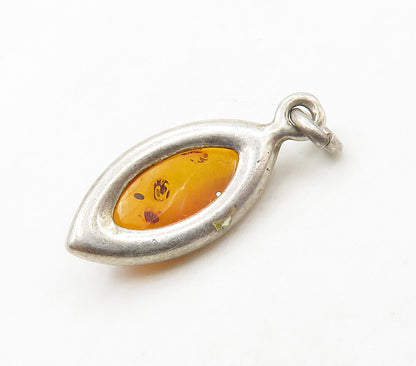 925 Sterling Silver  Vintage Marquise Cut Amber Petite Shiny Pendant  PT13273