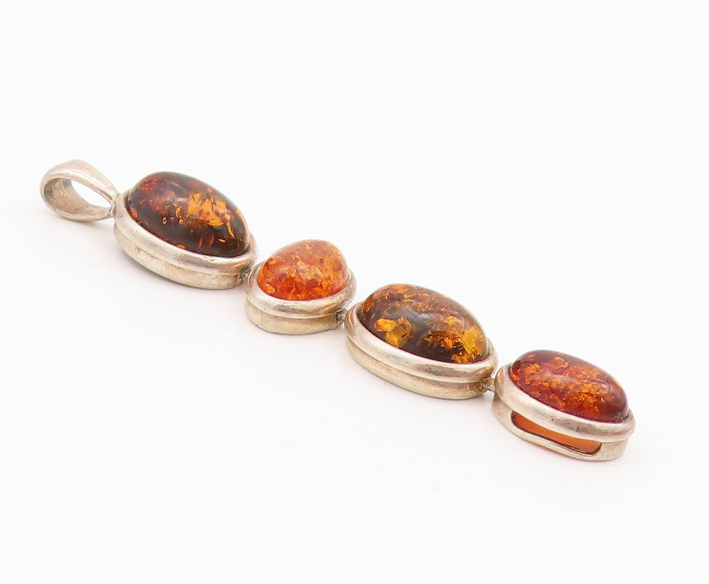 925 Sterling Silver Vintage Pendant Cabochon Honey Amber Drop Design  PT24276
