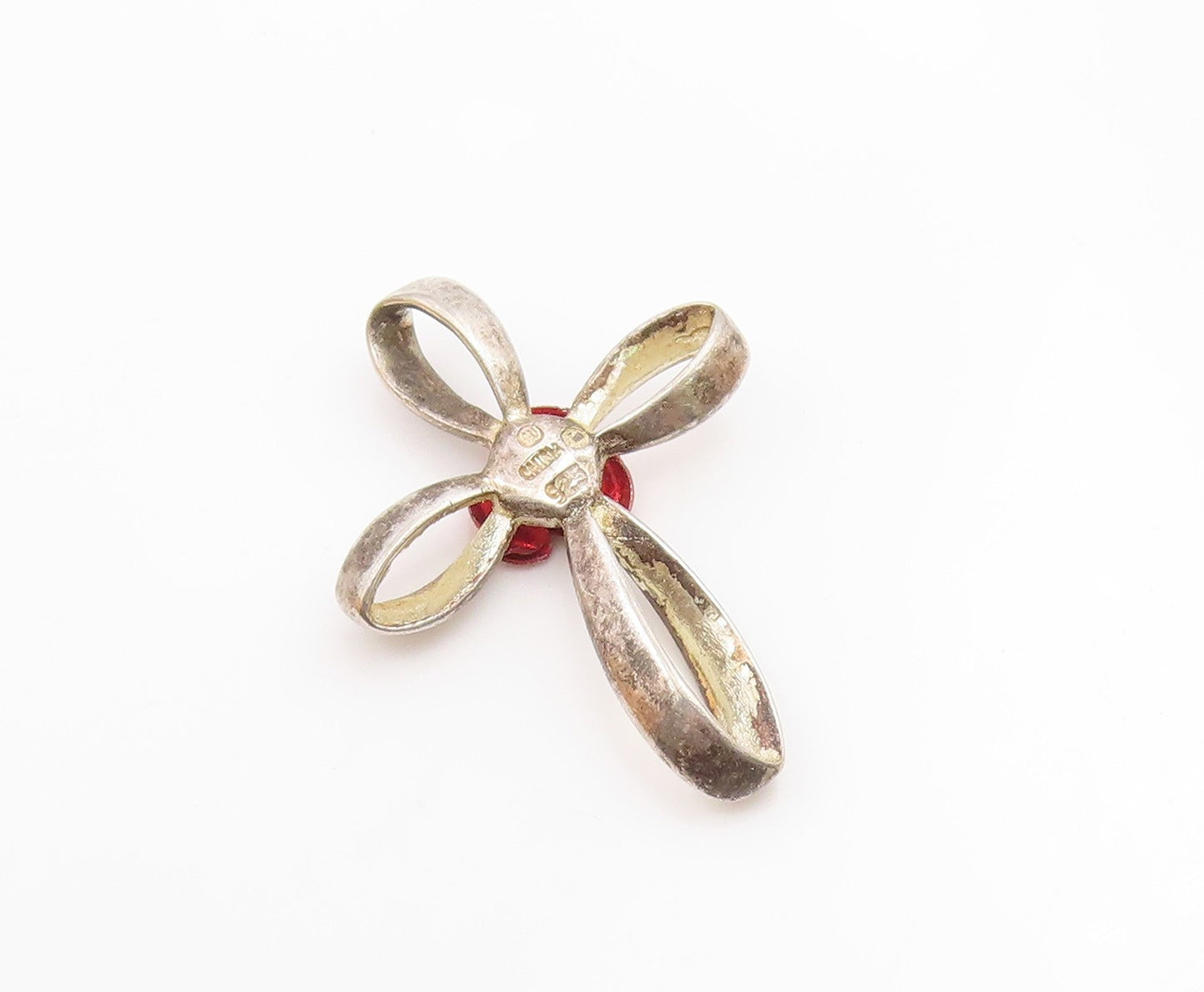 925 Sterling Silver  Vintage Rose Flower Religious Cross Pendant  PT15808