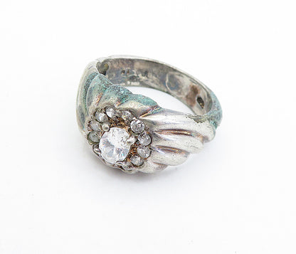 925 Sterling Silver  Vintage Topaz Floral Style Fluted Band Ring Sz 10  RG7202