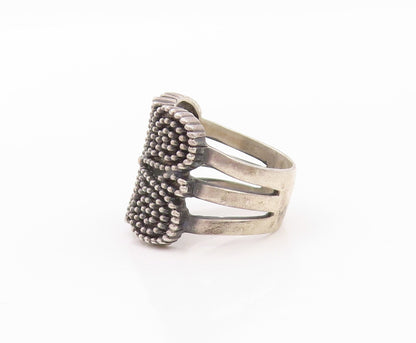 925 Sterling Silver Vintage Ring Antique Dark Tone Beaded Flower  Sz 7.5 RG32400