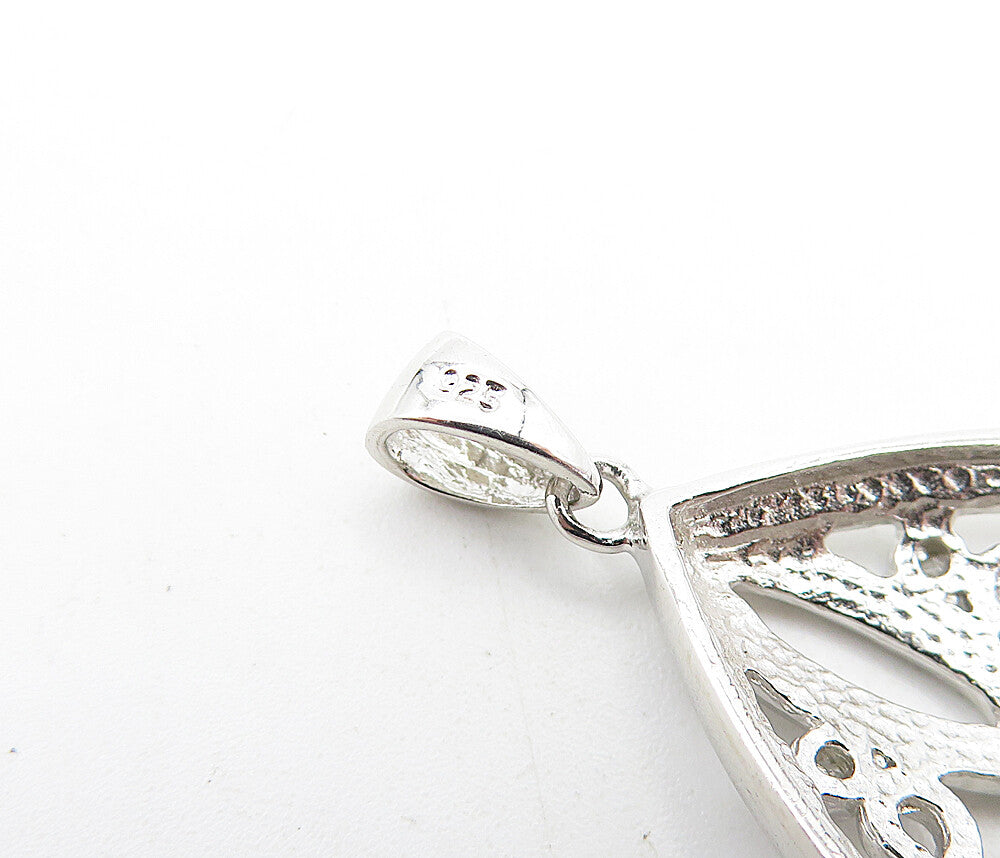 925 Sterling Silver  Genuine Diamonds Open Swirl Tear Drop Pendant  PT5086