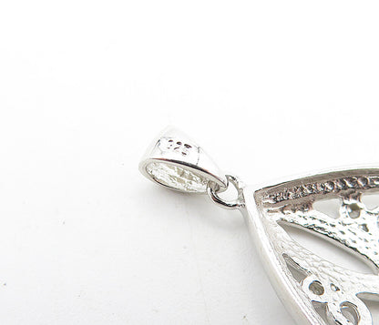 925 Sterling Silver  Genuine Diamonds Open Swirl Tear Drop Pendant  PT5086