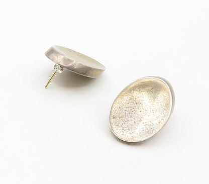 925 Sterling Silver & 14K GOLD  Vintage Hollow Oval Drop Earrings  EG8609