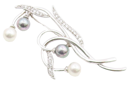 925 Silver  Vintage Blue & White Pearls & Topaz Floral Brooch Pin  BP8880
