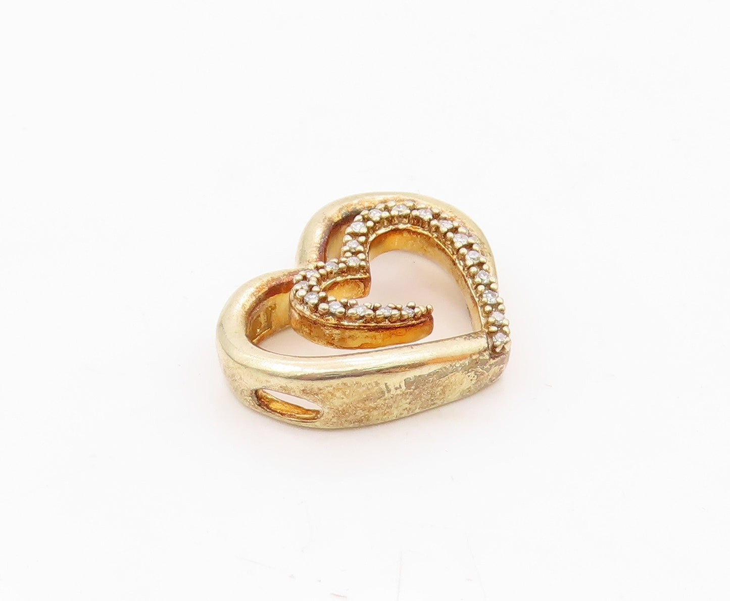 925 Sterling Silver Vintage Genuine Diamonds Double Love Heart Pendant PT20846