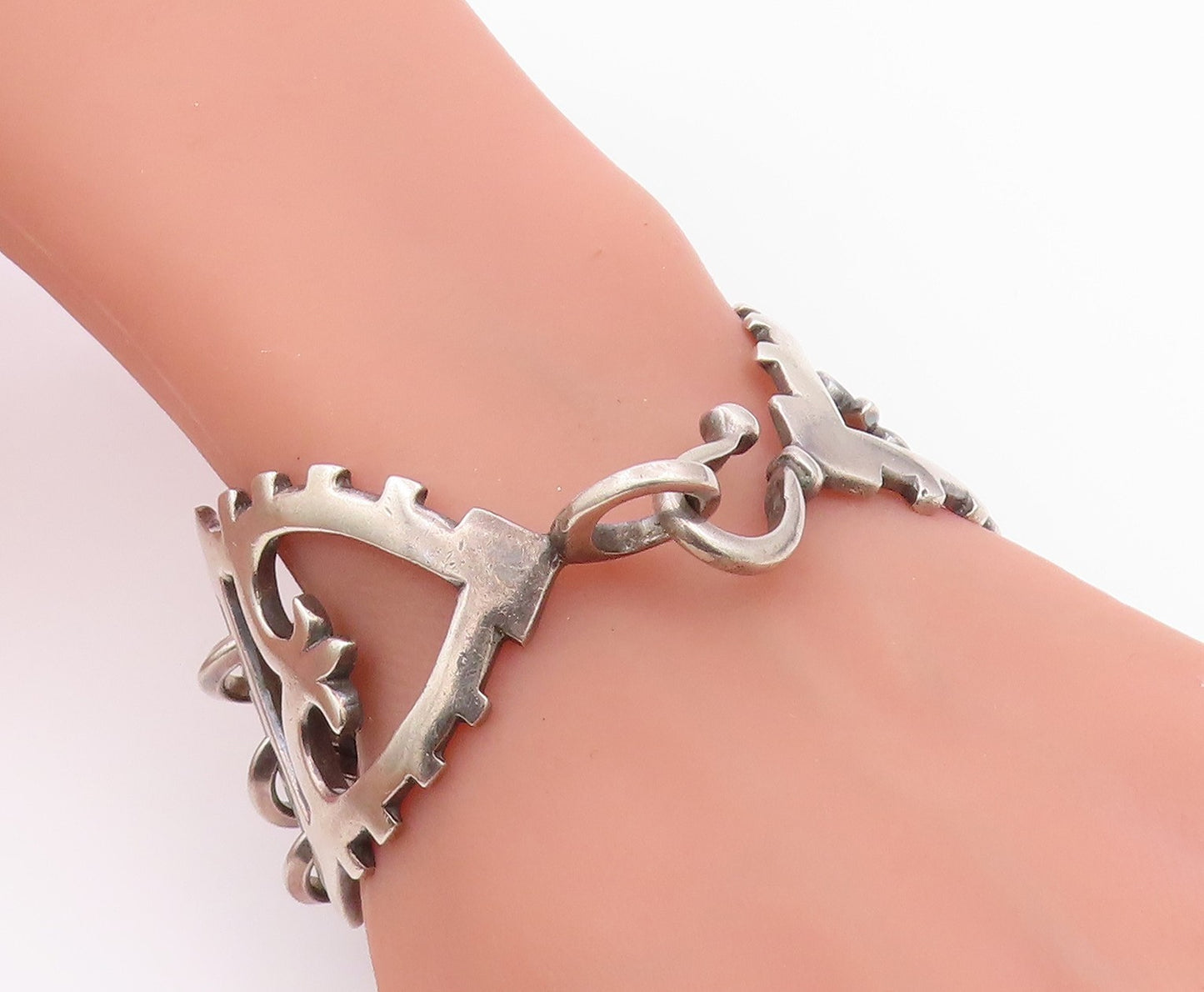 925 Sterling Silver Vintage Bracelet Multi Strand Scroll Shield HEAVY  BT12151
