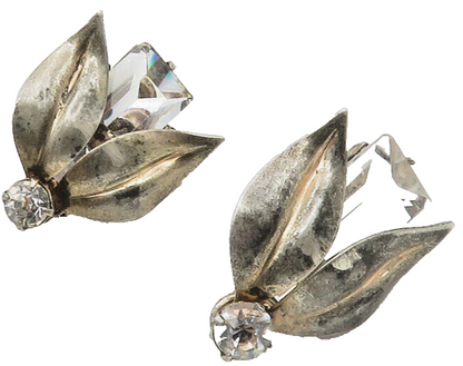 925 Sterling Silver  Vintage Topaz Floral Leaf Non Pierce Earrings  EG7046