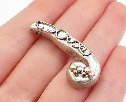 925 Sterling Silver  Vintage Two Tone Detail J Initial Slide Pendant  PT3654