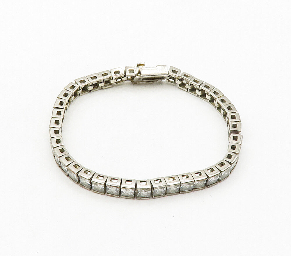 925 Sterling Silver  Vintage Cubic Zirconia Box Link Chain Bracelet  BT6414
