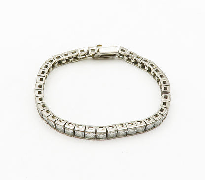 925 Sterling Silver  Vintage Cubic Zirconia Box Link Chain Bracelet  BT6414
