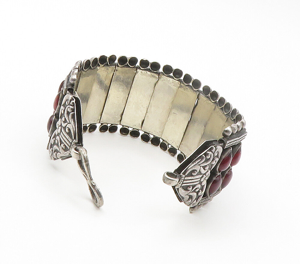 925 Sterling Silver  Vintage Garnet Floral Detail Hinge Chain Bracelet  BT5976