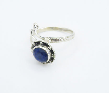 925 Sterling Silver  Sapphire Floral Swirl Bypass Band Ring Sz 7.5  RG8313
