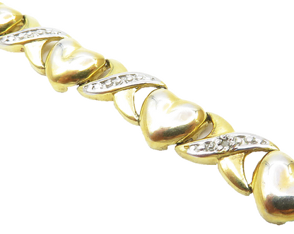 925 Sterling Silver  Shiny Genuine Diamonds Gold Plated Chain Bracelet  BT4455