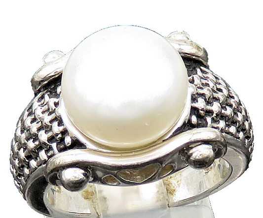 925 Sterling Silver  Vintage Freshwater Pearl Cocktail Ring Sz 7.5  RG20805