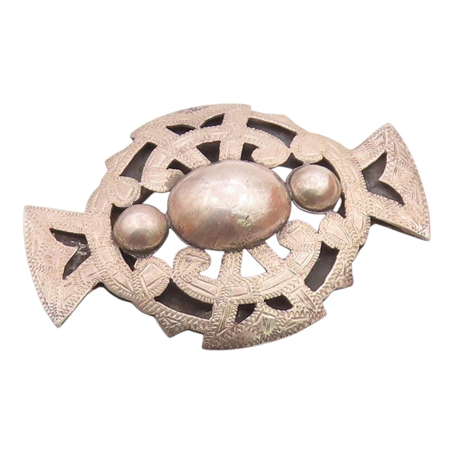 MEXICO 925 Sterling Silver  Vintage Etched Detail Cutout Brooch Pin  BP3976