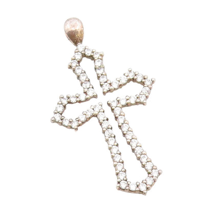 925 Sterling Silver Vintage Pendant Round CZ Religious Cross Outline  PT25530