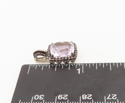 925 Sterling Silver Vintage Pendant Diamonds & Square Cut Purple Topaz  PT23136
