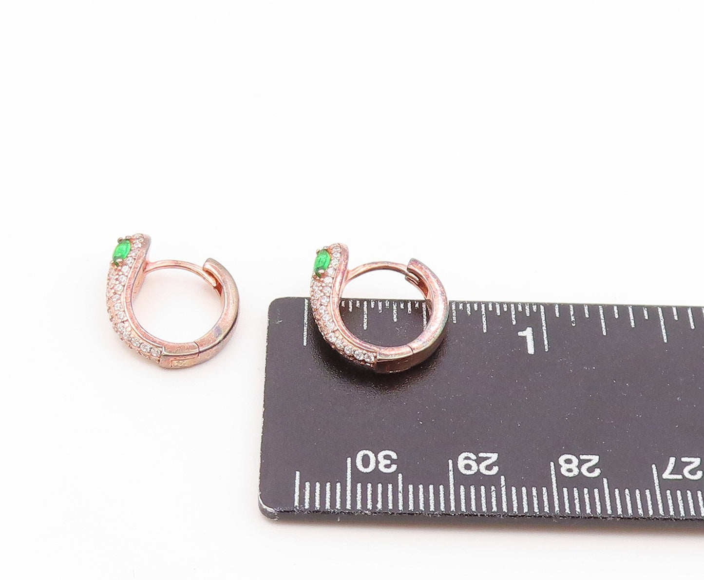 925 Sterling Silver Vintage Earrings Gold Plated Emerald & CZ Snake Hoop EG14517