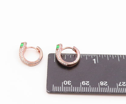 925 Sterling Silver Vintage Earrings Gold Plated Emerald & CZ Snake Hoop EG14517