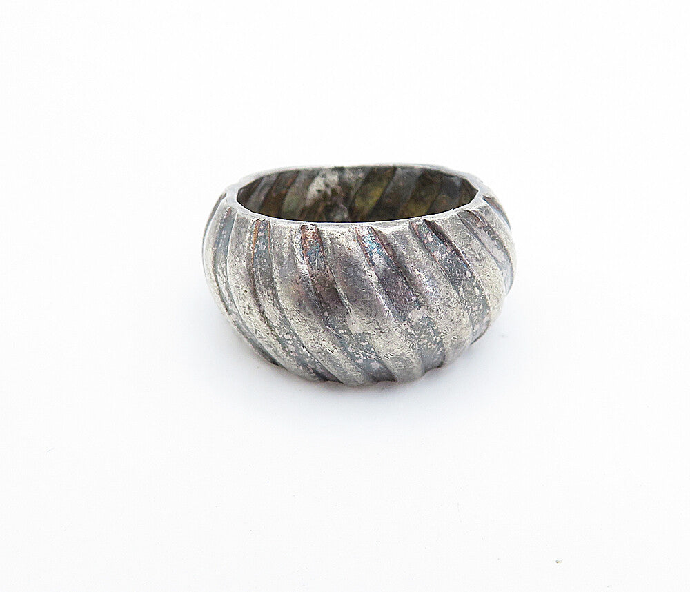925 Sterling Silver  Vintage Dark Tone Fluted Round Band Ring Sz 6.5  RG3557