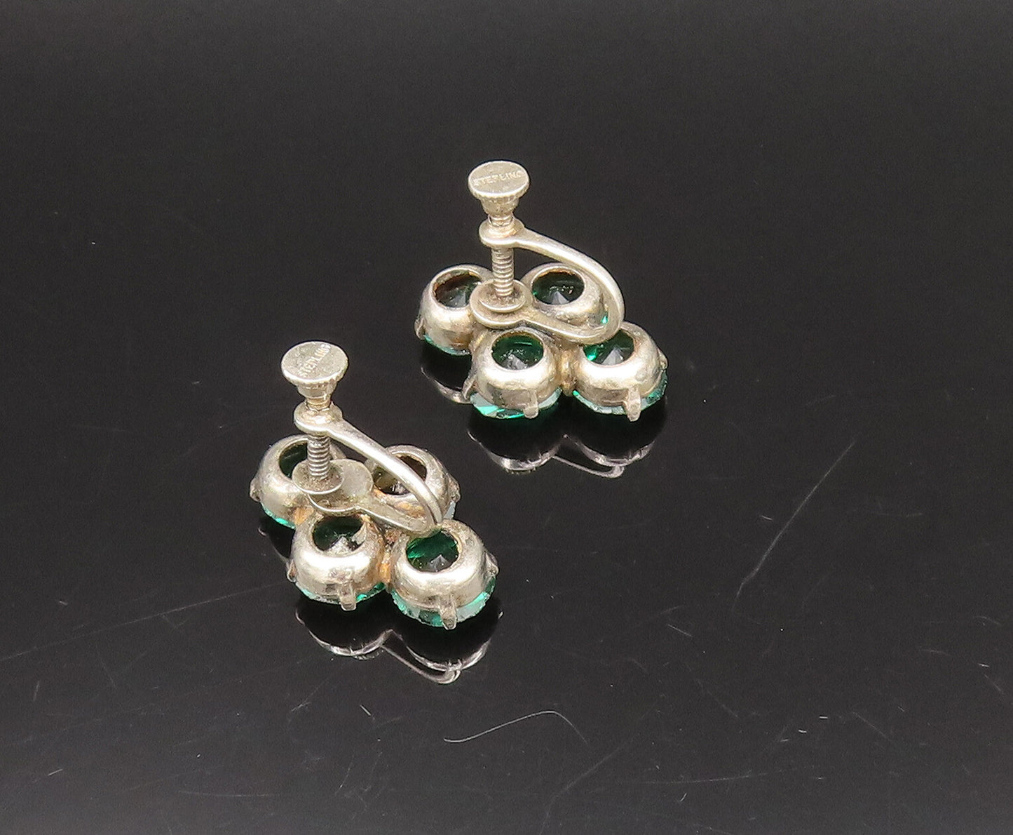 925 Silver  Vintage Fancy Green Topaz Cross Screw Back Earrings  EG12279