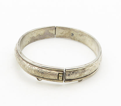 925 Sterling Silver  Vintage Floral Vine Motif Hinge Bangle Bracelet  BT6172