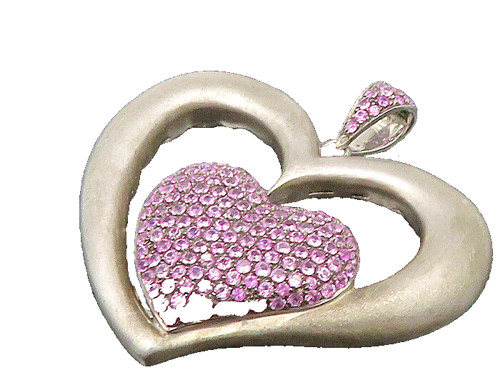 925 Sterling Silver  Vintage Amethyst Encrusted Love Heart Pendant  PT18627