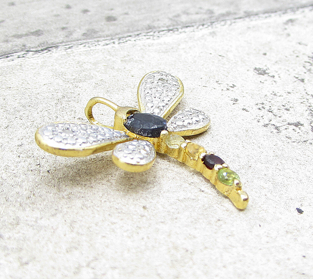 Gold Over 925 Silver  Gemstones & Genuine Diamonds Firefly Pendant  PT1247