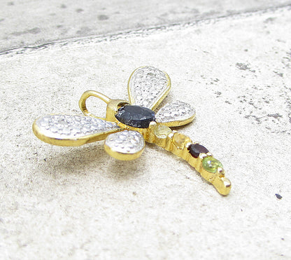 Gold Over 925 Silver  Gemstones & Genuine Diamonds Firefly Pendant  PT1247