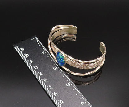 925 Silver  Vintage Floral Detail Overlapping Chrysocolla Cuff Bracelet BT9663