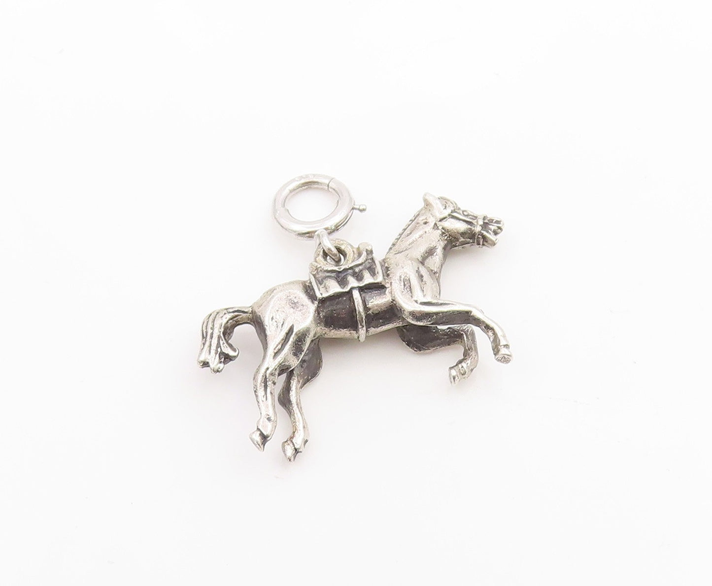 925 Sterling Silver Vintage Pendant Etched Saddled Western Horse Charm  PT25925