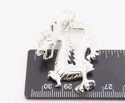 925 Sterling Silver Vintage Pendant Round CZ Textured Chinese Dragon  PT25425