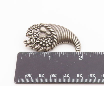 925 Sterling Silver  Vintage Dark Tone Flower Basket Cone Brooch Pin  BP6540