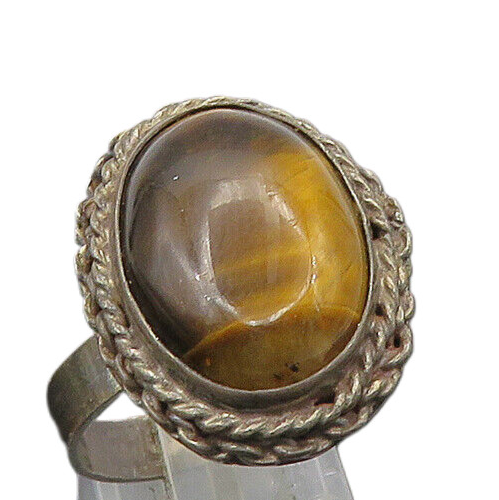 925 Silver   Vintage Tiger's Eye Large Adjustable Cocktail Ring Sz 12  RG23010