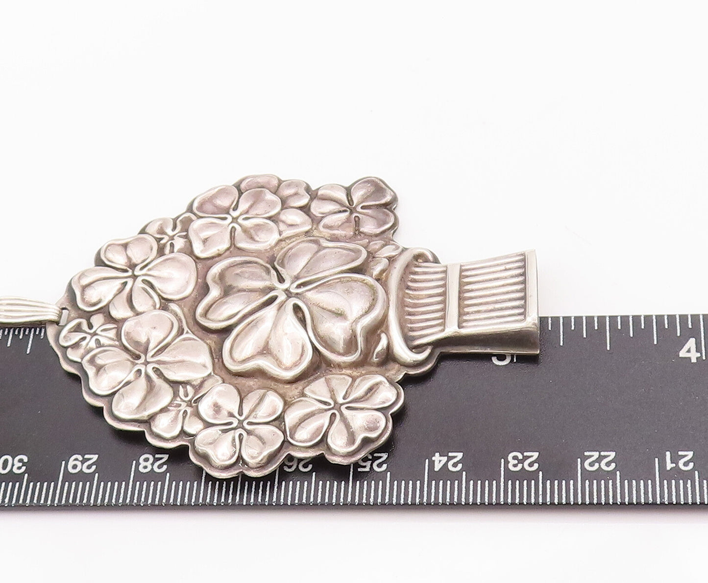 925 Sterling Silver Vintage Pendant REED & BARTON Carved Flower Bouquet  PT22900
