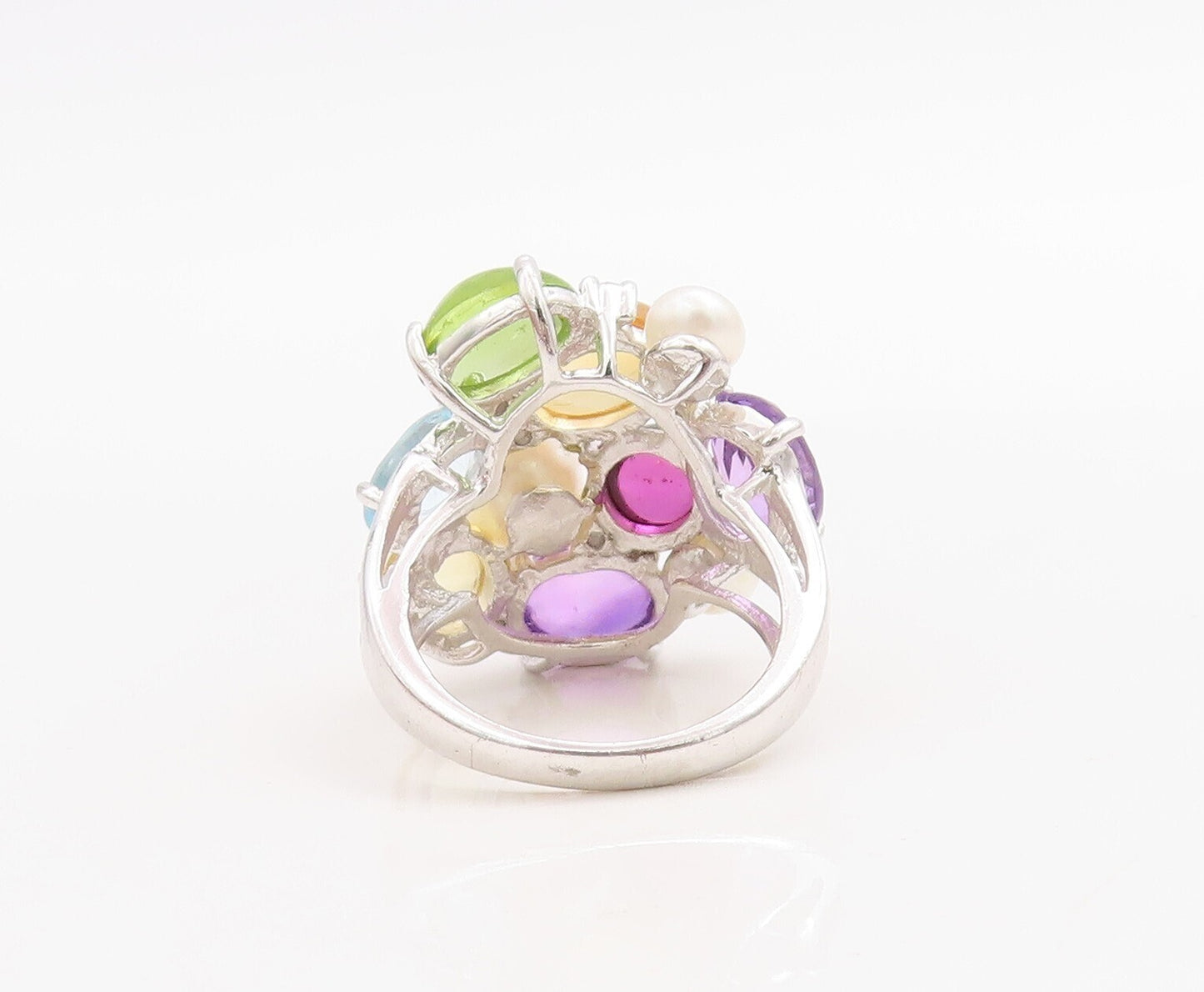925 Sterling Silver Vintage Ring Brutalist Multi Gemstone Cluster  Sz 5  RG30710