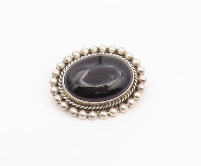 MWS MEXICO Sterling Silver Vintage Black Onyx Bubble Border Brooch Pin  BP3862