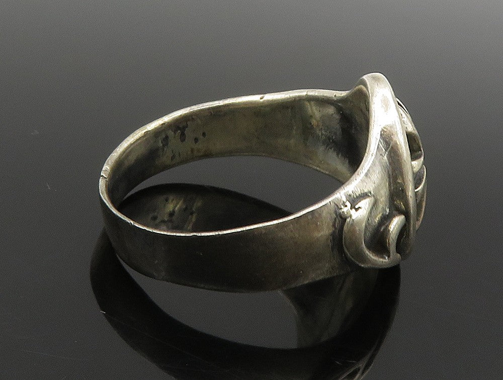 925 Silver Vintage Dark Tone Religious Cross Signet Ring  Sz 13  RG24179