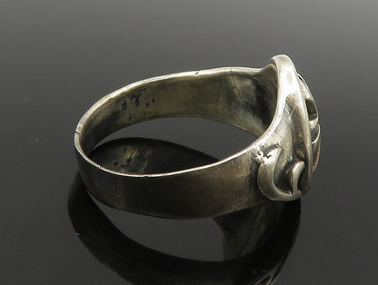 925 Silver Vintage Dark Tone Religious Cross Signet Ring  Sz 13  RG24179