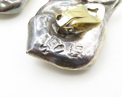 ISRAEL 925 Silver & 14K GOLD  Vintage Sculpted Non Pierce Earrings  EG8968